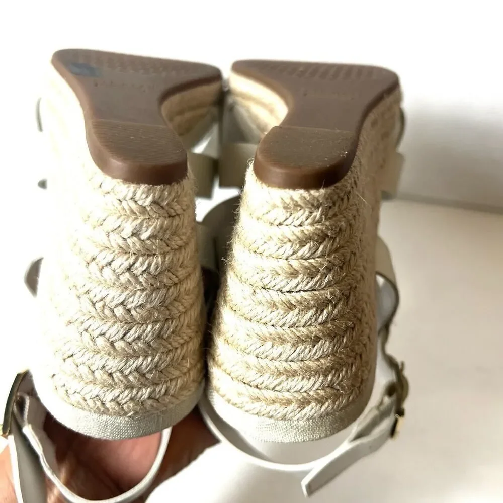 Cole Haan Womens Sz 9.5 B Wedge White Leather Espadrille Sling Back Open Toe NEW